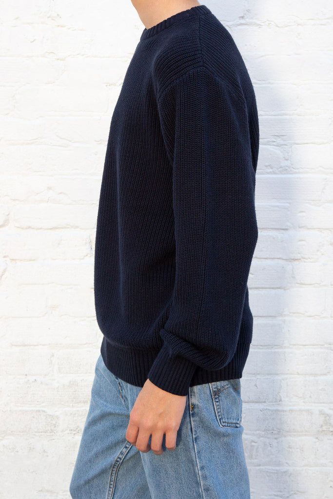 Navy Blue Ribbed Knit Sweater 31039345295551