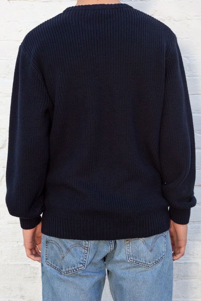 Navy Blue Ribbed Knit Sweater 31039345328319