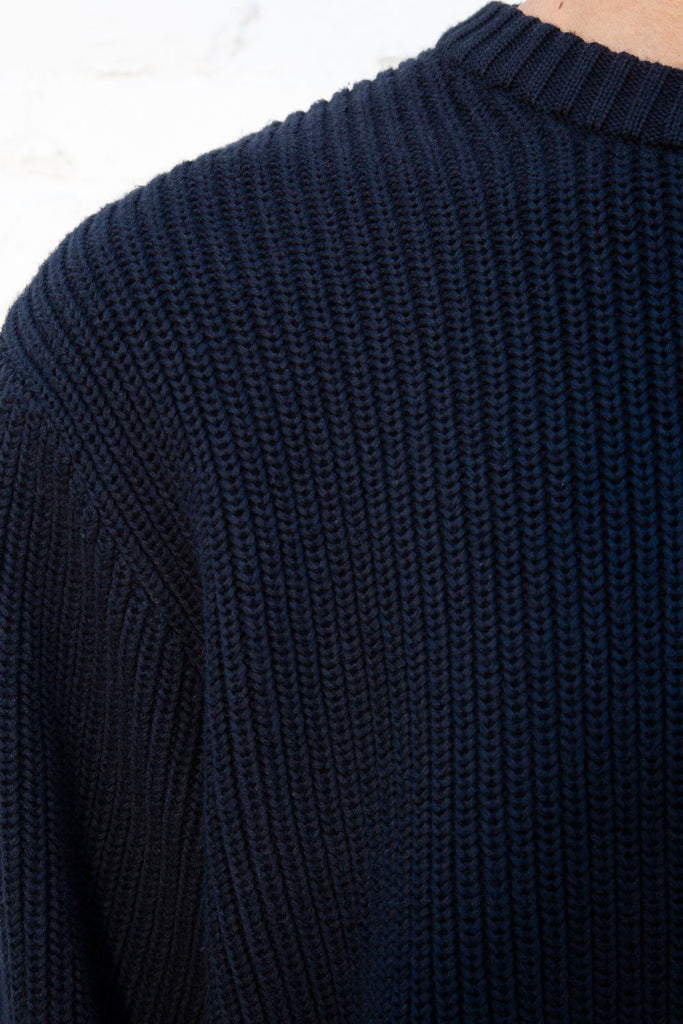 Navy Blue Ribbed Knit Sweater 31039345361087