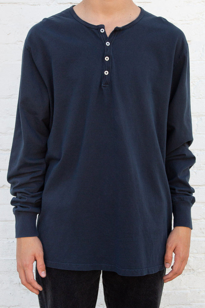 Dark Navy Long Sleeve Henley T-Shirt 30700611207359