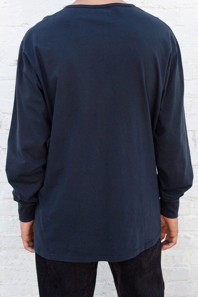 Dark Navy Long Sleeve Henley T-Shirt 30700611305663