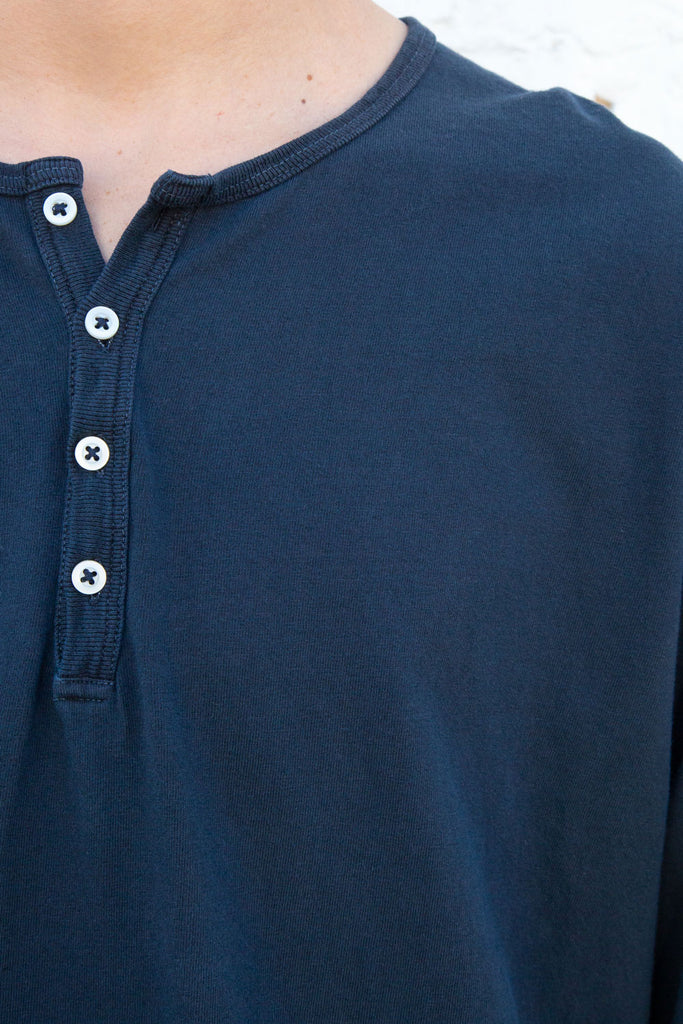 Dark Navy Long Sleeve Henley T-Shirt 30700611600575