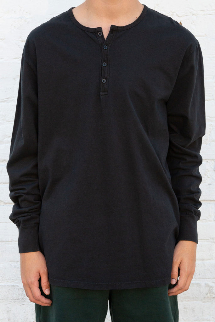 Black Long Sleeve Henley T-Shirt 30700599836863