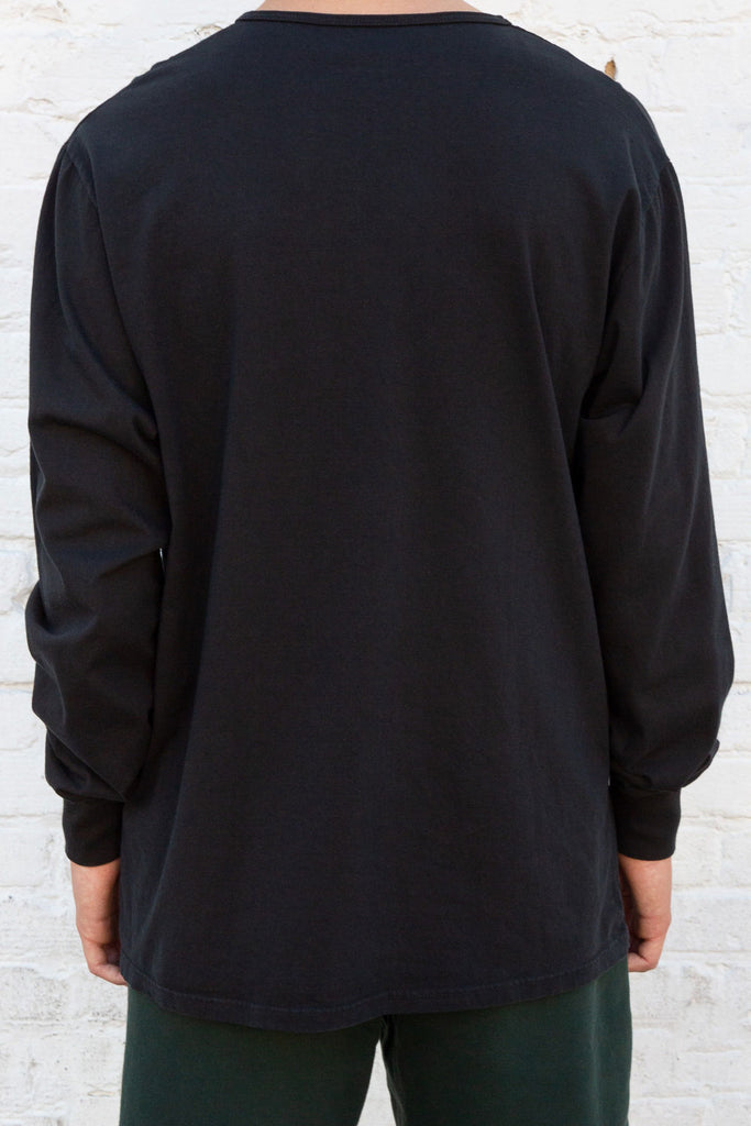 Black Long Sleeve Henley T-Shirt 30700599902399